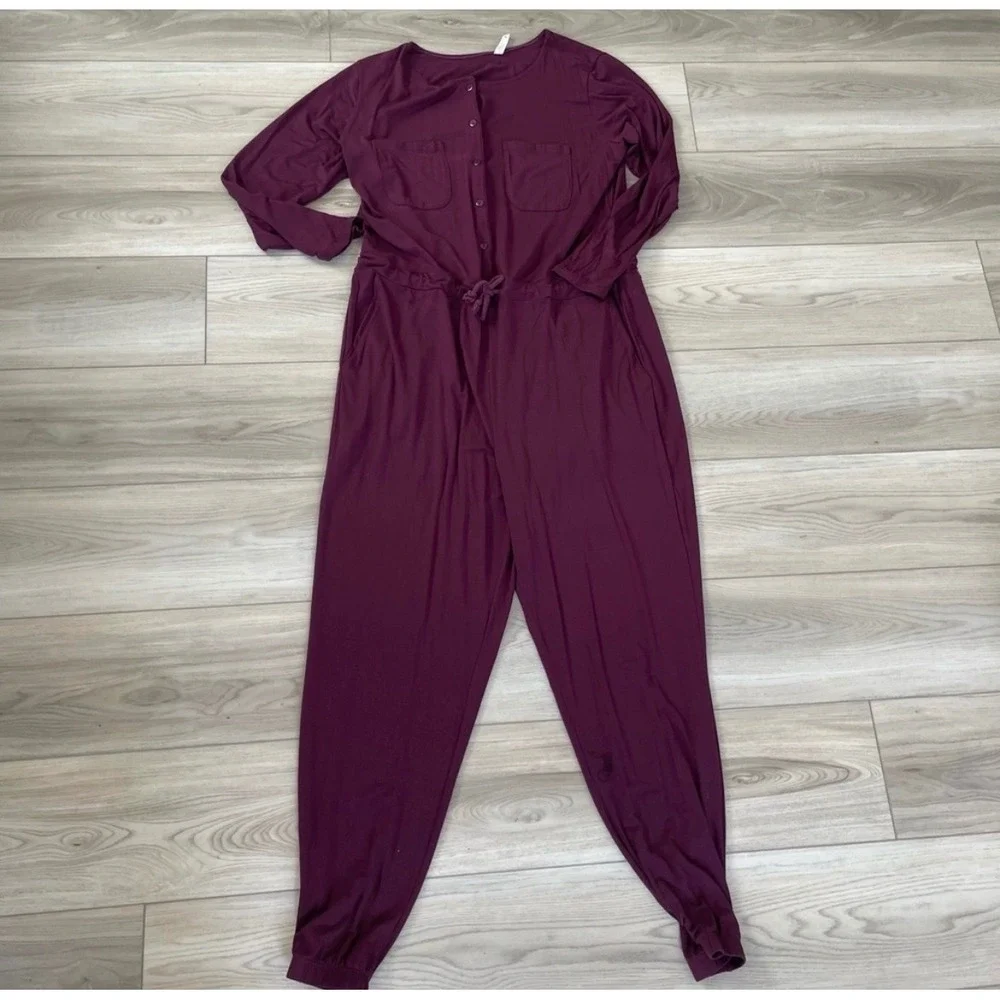 Lively Jumpsuit‎ Pajamas Sleepwear Burgundy Long Sleeve Drawstring Pockets L